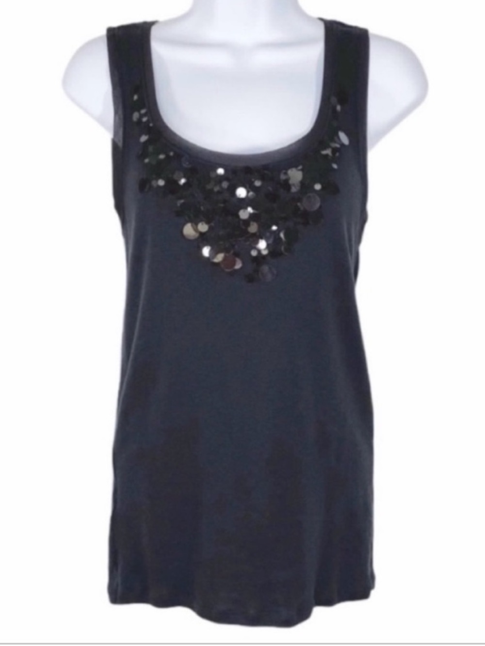 ANN TAYLOR Sequins Disks Tank Top M black